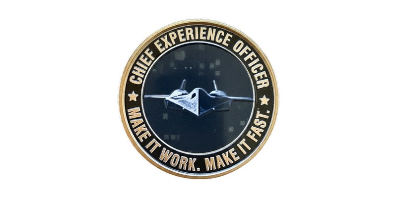 Challenge coin from the U.S. Air Force Chief Experience Officer, awarded for the EITaaS research